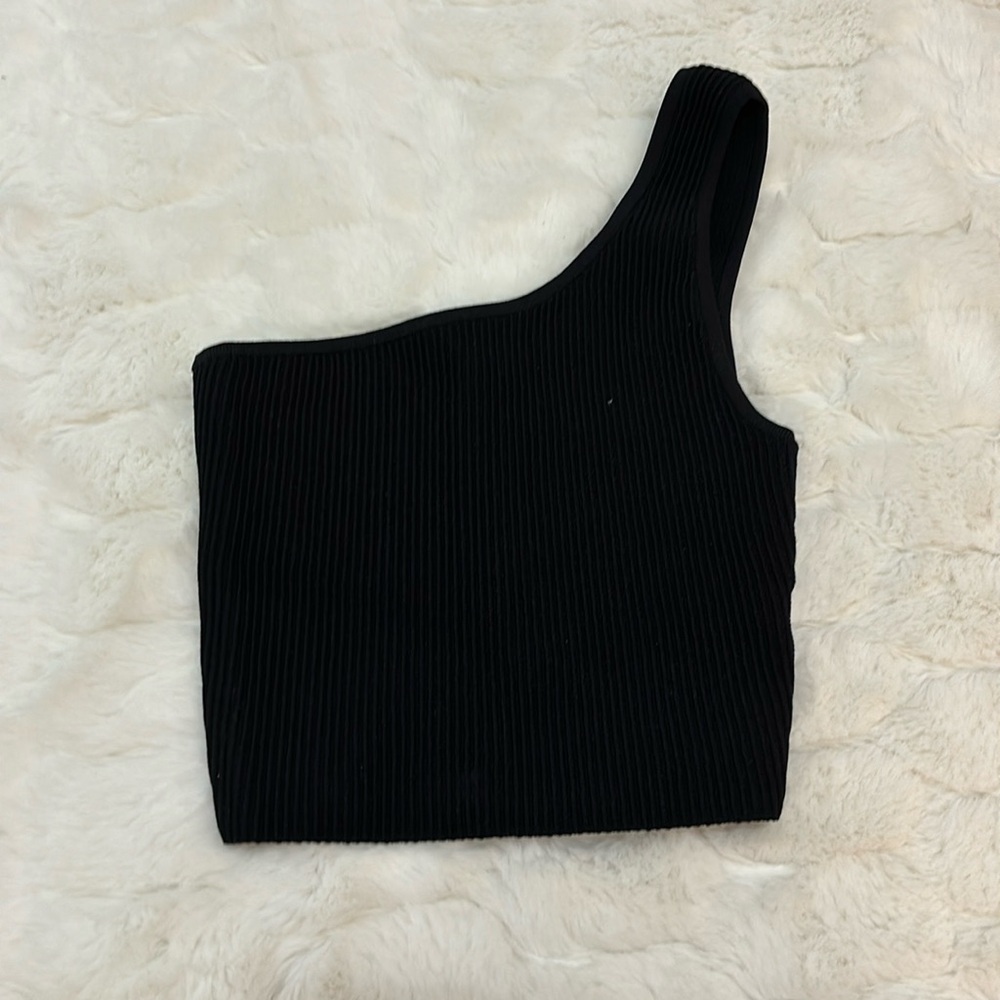 Aritzia One-Shoulder Black Ribbed Tank